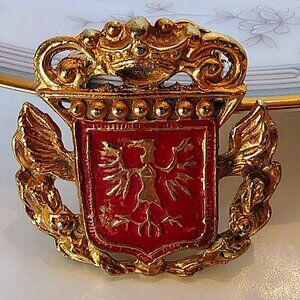 Vtg Polished Eagle Medal Heraldic Medal Shield Gold Plated Austria England